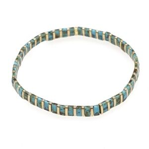 Gold and Turquoise Tila Beaded Stretch Bracelet